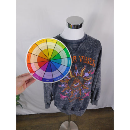 Cosmic Vibes Sun Eye Sweatshirt Black Acid Wash S Boho Witchcore