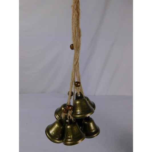Witch Protection Bells Antique Brass Hanging Decor With Jute Rope