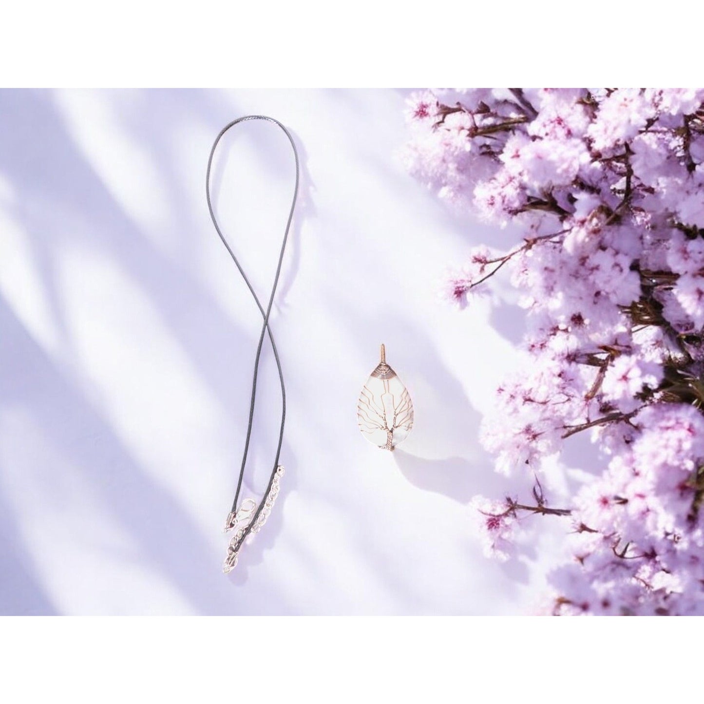 Rose Quartz Tree of Life Pendant Necklace Healing Crystal Jewelry 18" Cord