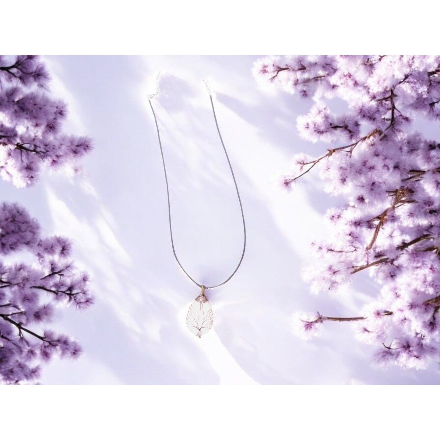 Rose Quartz Tree of Life Pendant Necklace Healing Crystal Jewelry 18" Cord