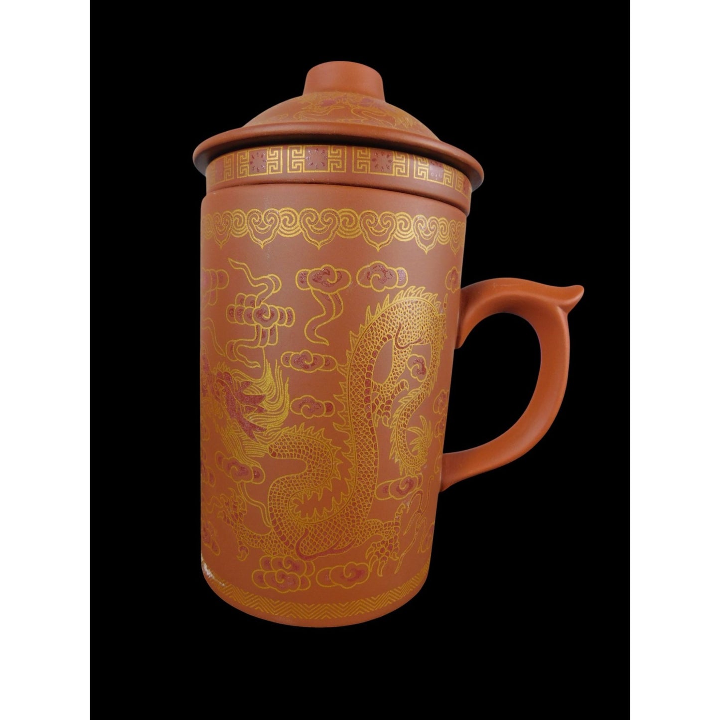 Yixing Clay Dragon Tea Mug w Lid & Infuser Chinese Gongfu Teacup