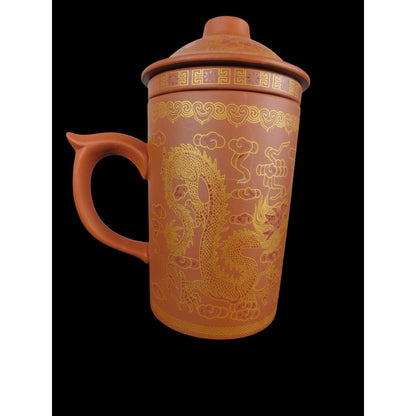 Yixing Clay Dragon Tea Mug w Lid & Infuser Chinese Gongfu Teacup