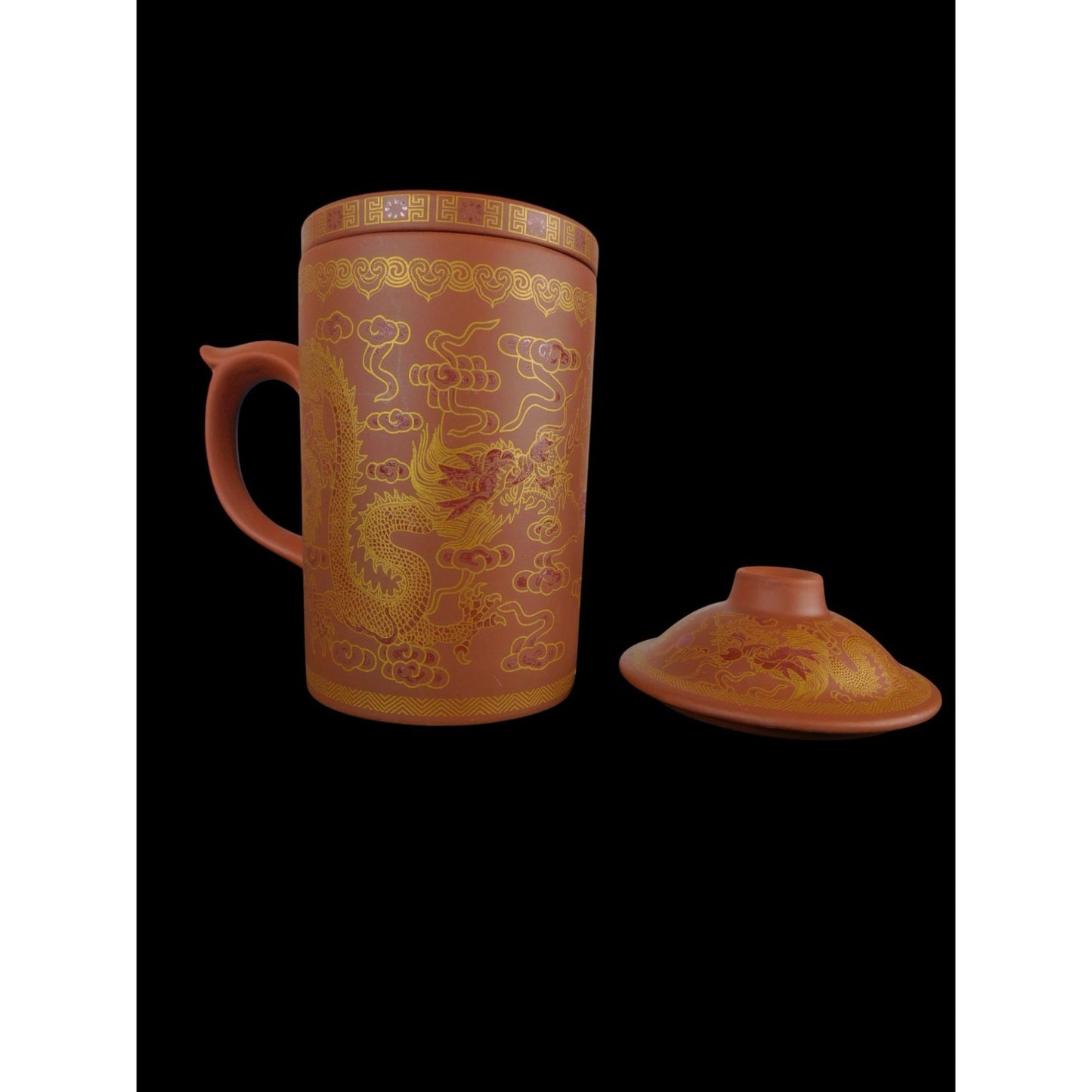 Yixing Clay Dragon Tea Mug w Lid & Infuser Chinese Gongfu Teacup