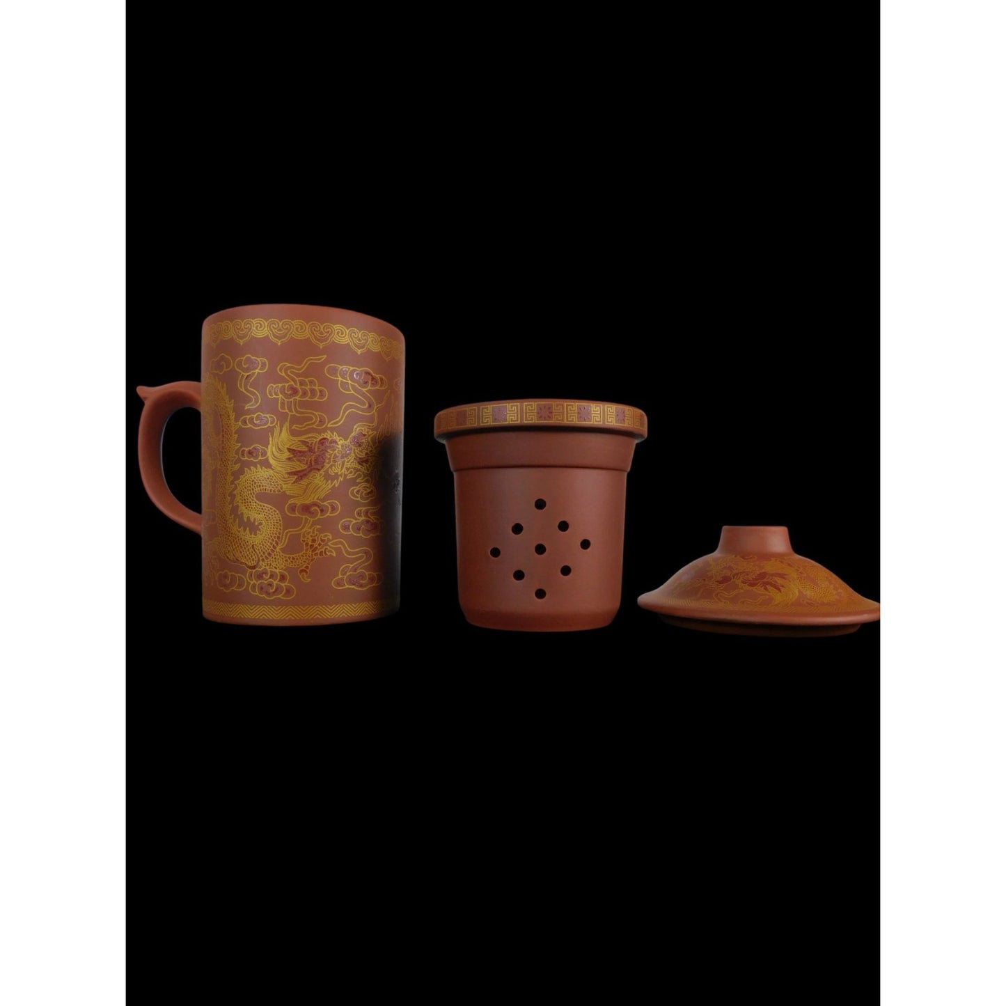 Yixing Clay Dragon Tea Mug w Lid & Infuser Chinese Gongfu Teacup