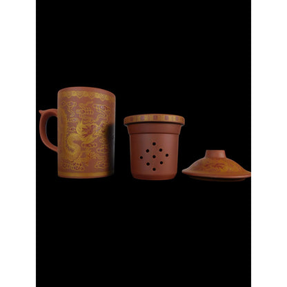 Yixing Clay Dragon Tea Mug w Lid & Infuser Chinese Gongfu Teacup