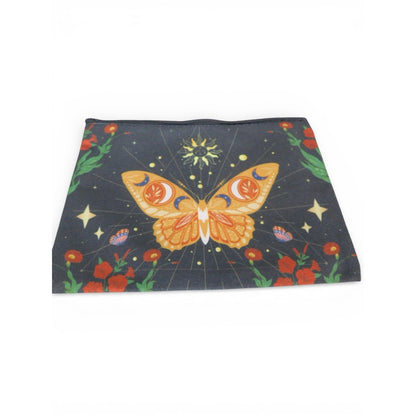 Butterfly Clutch Bag Womens Small Black Canvas Zip Pouch Cosmetic Makeup