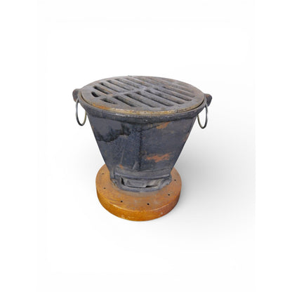 Antique Cast Iron Charcoal Brazier Incense Burner Wood Base