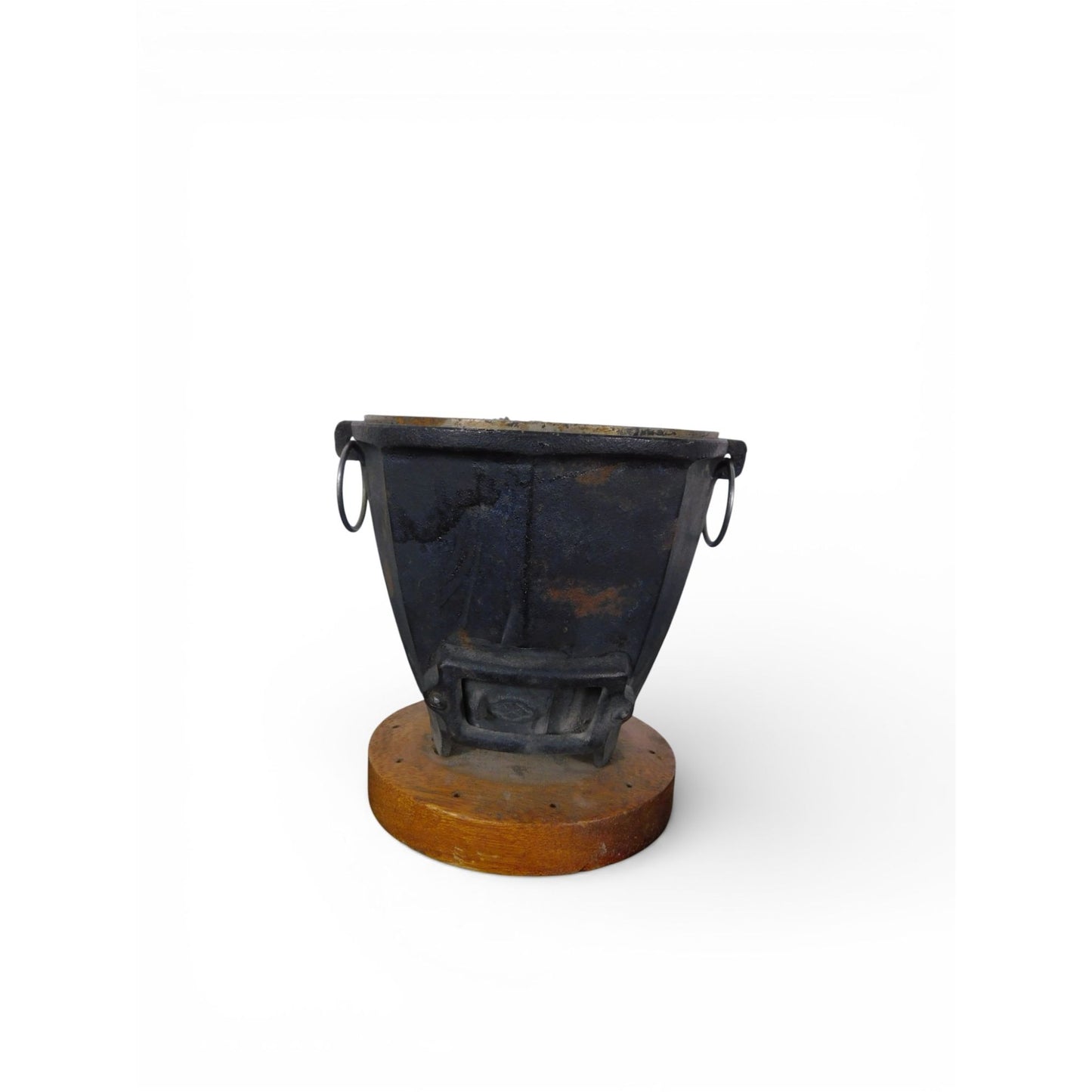 Antique Cast Iron Charcoal Brazier Incense Burner Wood Base