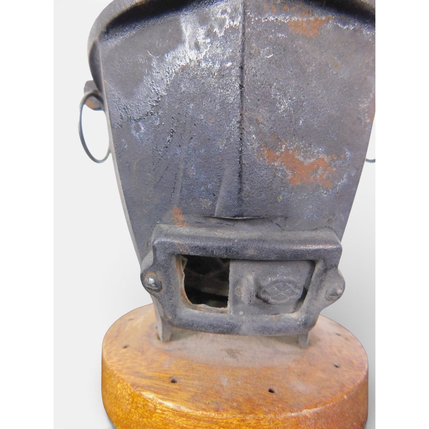 Antique Cast Iron Charcoal Brazier Incense Burner Wood Base