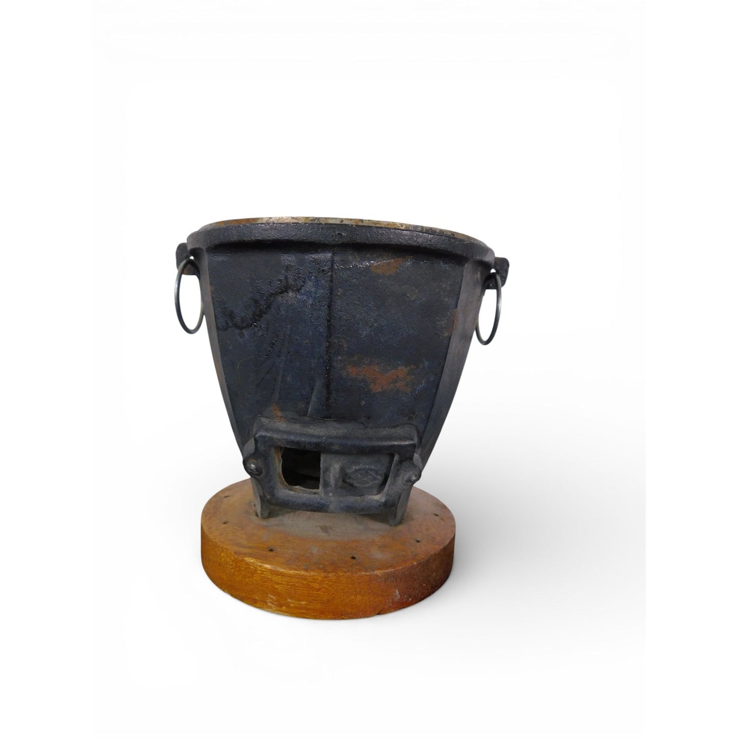 Antique Cast Iron Charcoal Brazier Incense Burner Wood Base