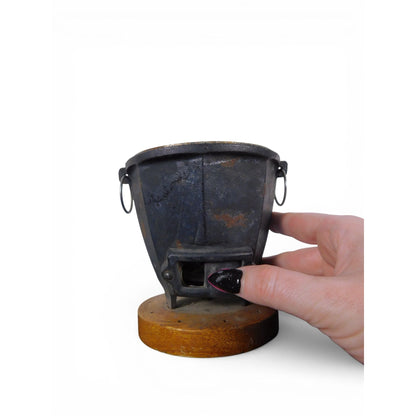 Antique Cast Iron Charcoal Brazier Incense Burner Wood Base