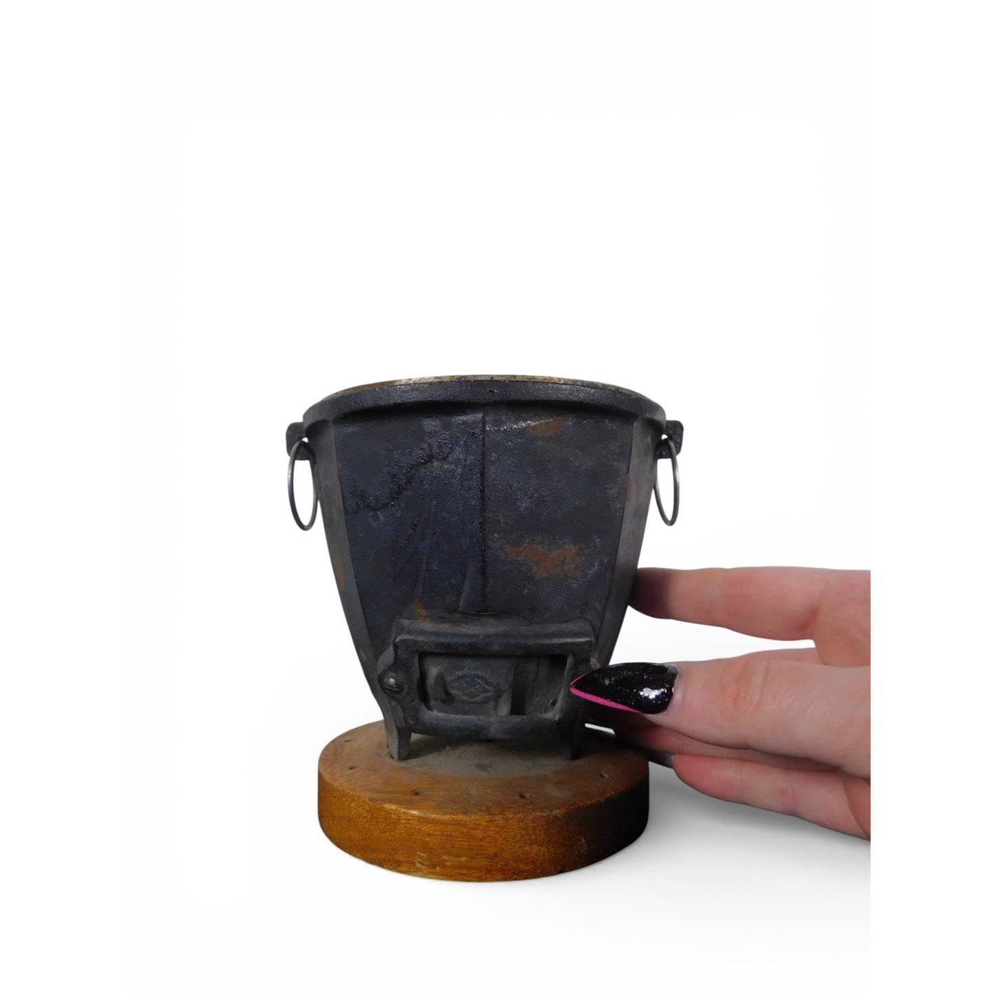 Antique Cast Iron Charcoal Brazier Incense Burner Wood Base