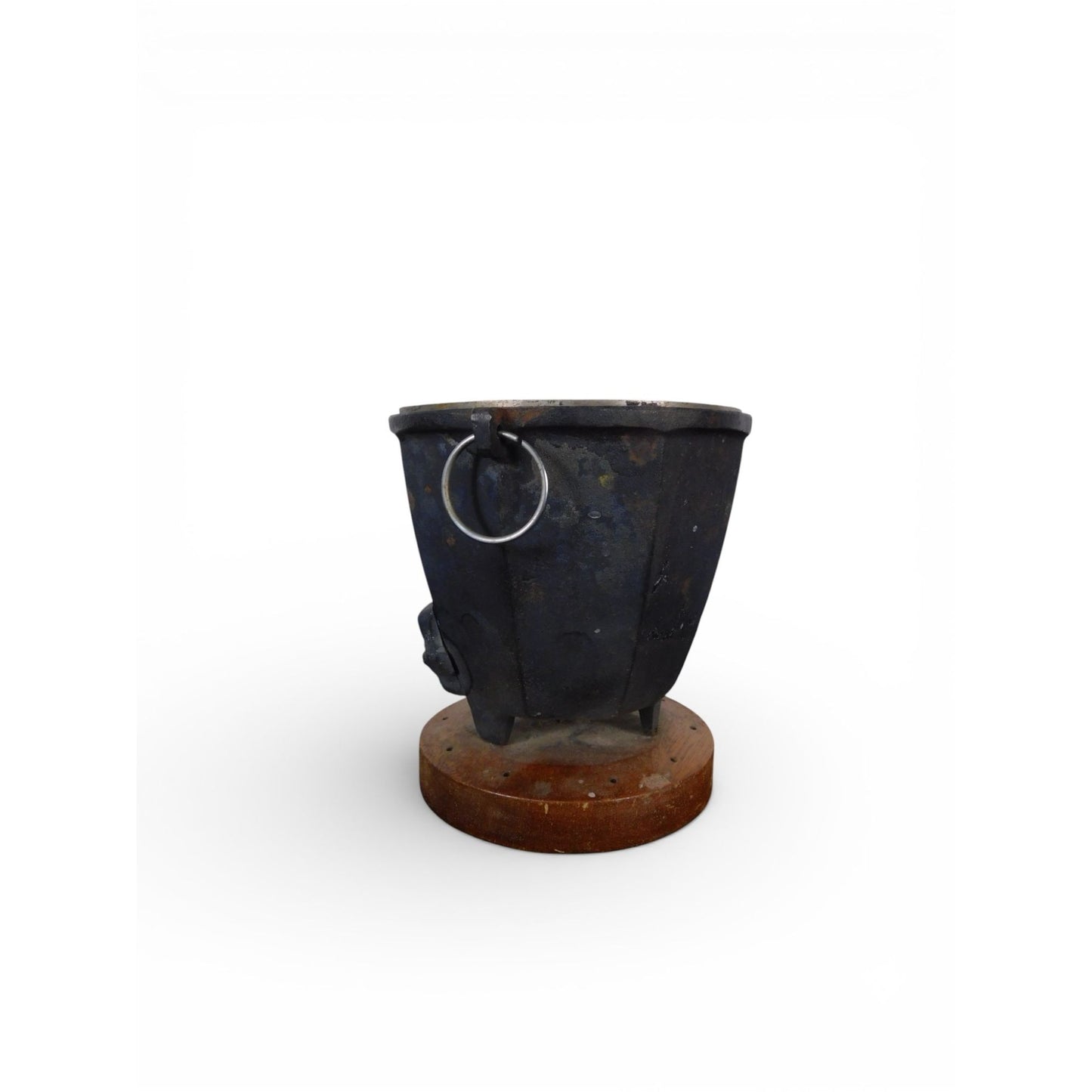 Antique Cast Iron Charcoal Brazier Incense Burner Wood Base