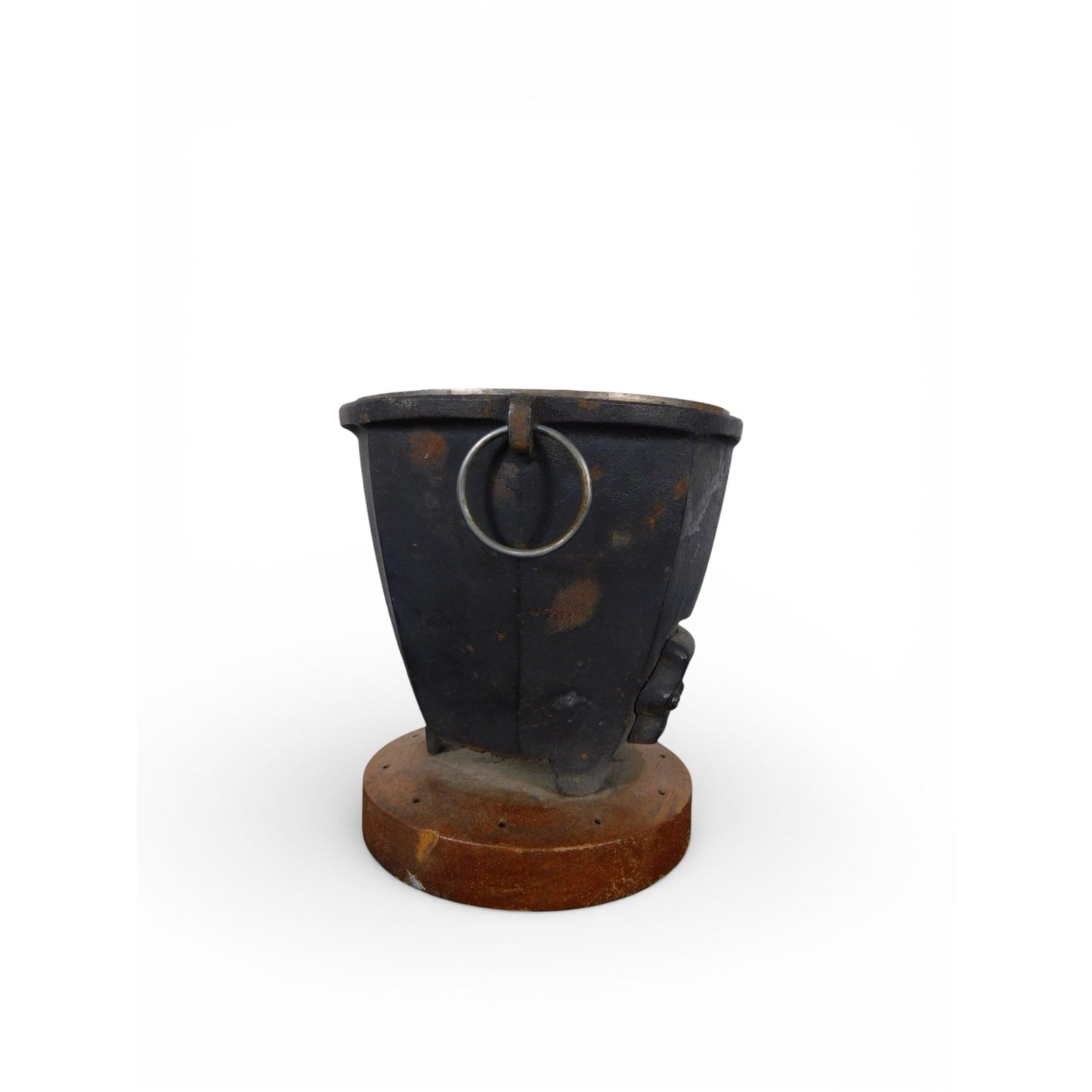 Antique Cast Iron Charcoal Brazier Incense Burner Wood Base