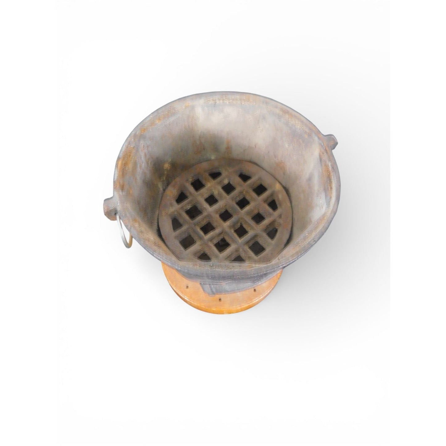 Antique Cast Iron Charcoal Brazier Incense Burner Wood Base