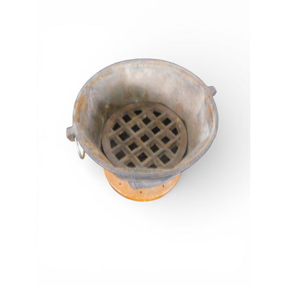 Antique Cast Iron Charcoal Brazier Incense Burner Wood Base