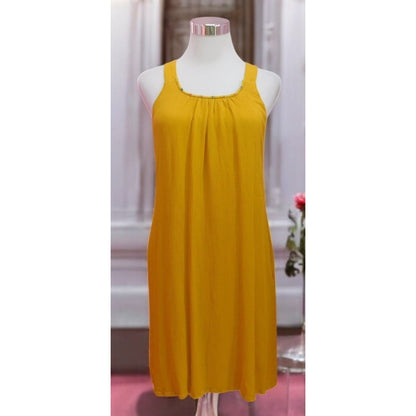 Cupio XS Mustard Yellow Boho Midi Dress Beaded Neckline Sleeveless