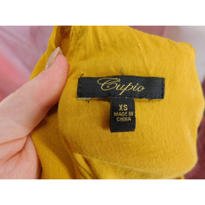 Cupio XS Mustard Yellow Boho Midi Dress Beaded Neckline Sleeveless