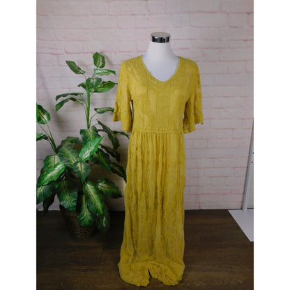 DM Fashion Yellow Lace Maxi Dress XS Women Boho