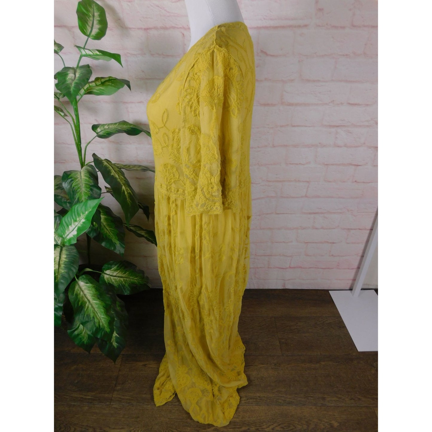 DM Fashion Yellow Lace Maxi Dress XS Women Boho