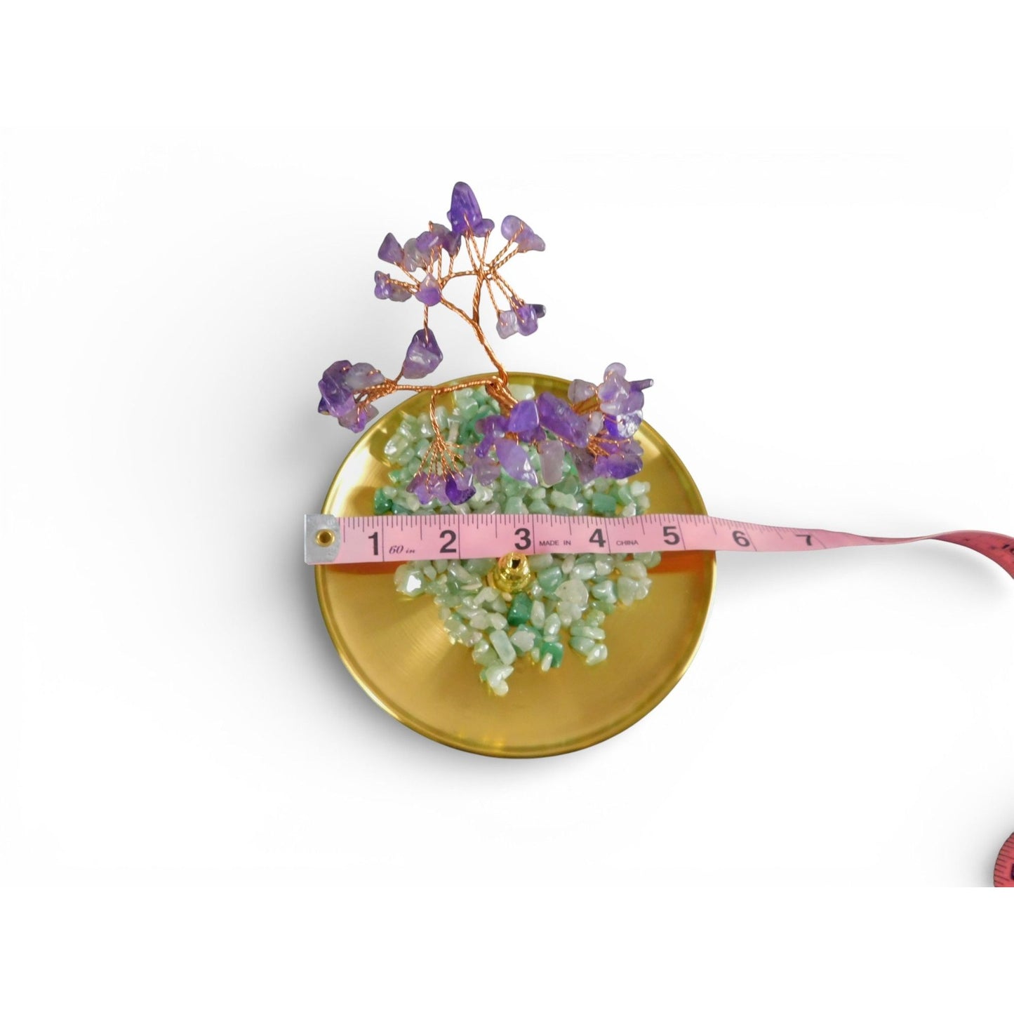 Amethyst & Green Aventurine Crystal Bonsai Tree On Gold Base 3.5" Diameter For Home Décor & Spiritual Energy