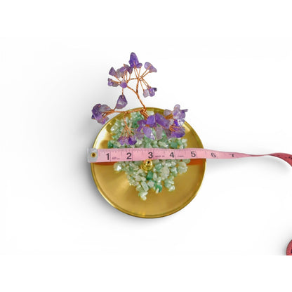 Amethyst & Green Aventurine Crystal Bonsai Tree On Gold Base 3.5" Diameter For Home Décor & Spiritual Energy