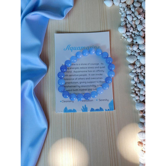 Aquamarine Bead Bracelet Stretch Calming Stone Meditation Cleansing Serenity Yog