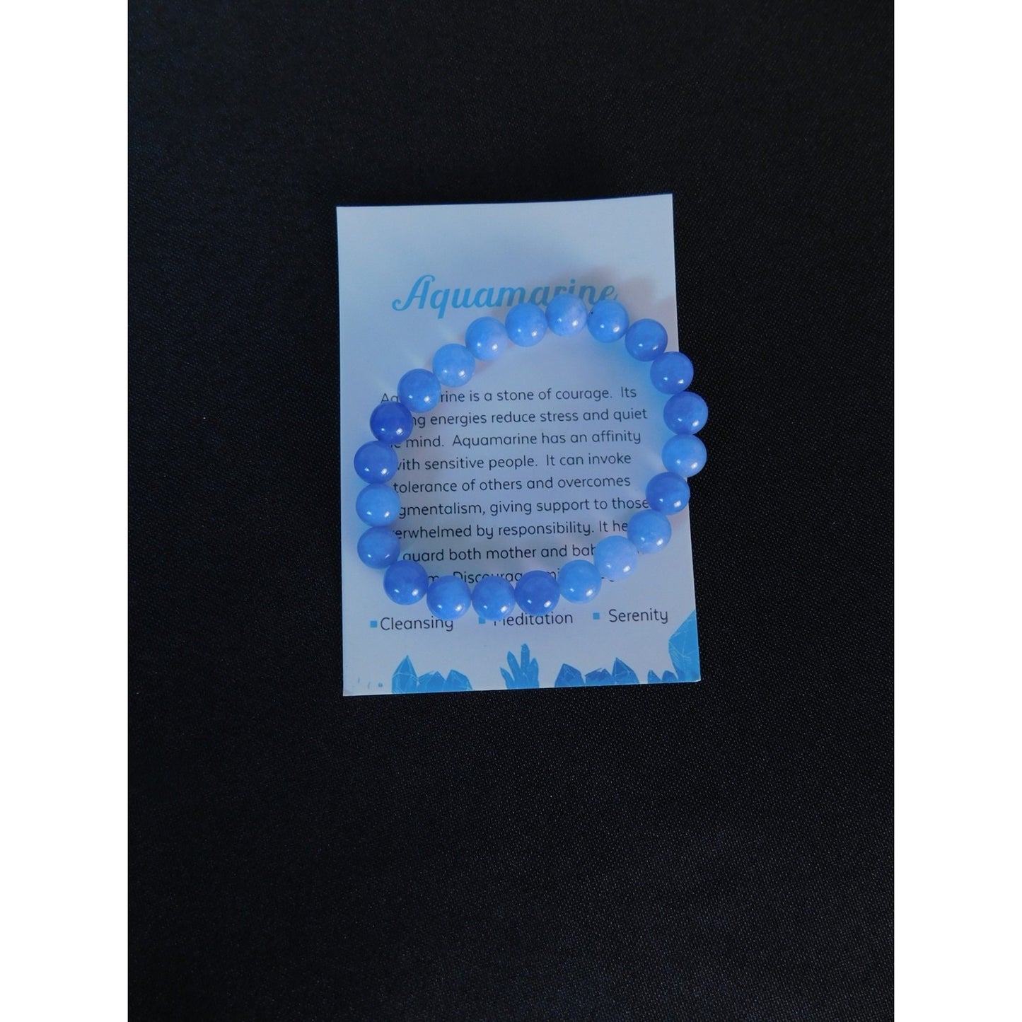 Aquamarine Bead Bracelet Stretch Calming Stone Meditation Cleansing Serenity Yog