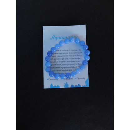 Aquamarine Bead Bracelet Stretch Calming Stone Meditation Cleansing Serenity Yog