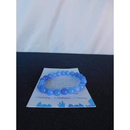 Aquamarine Bead Bracelet Stretch Calming Stone Meditation Cleansing Serenity Yog