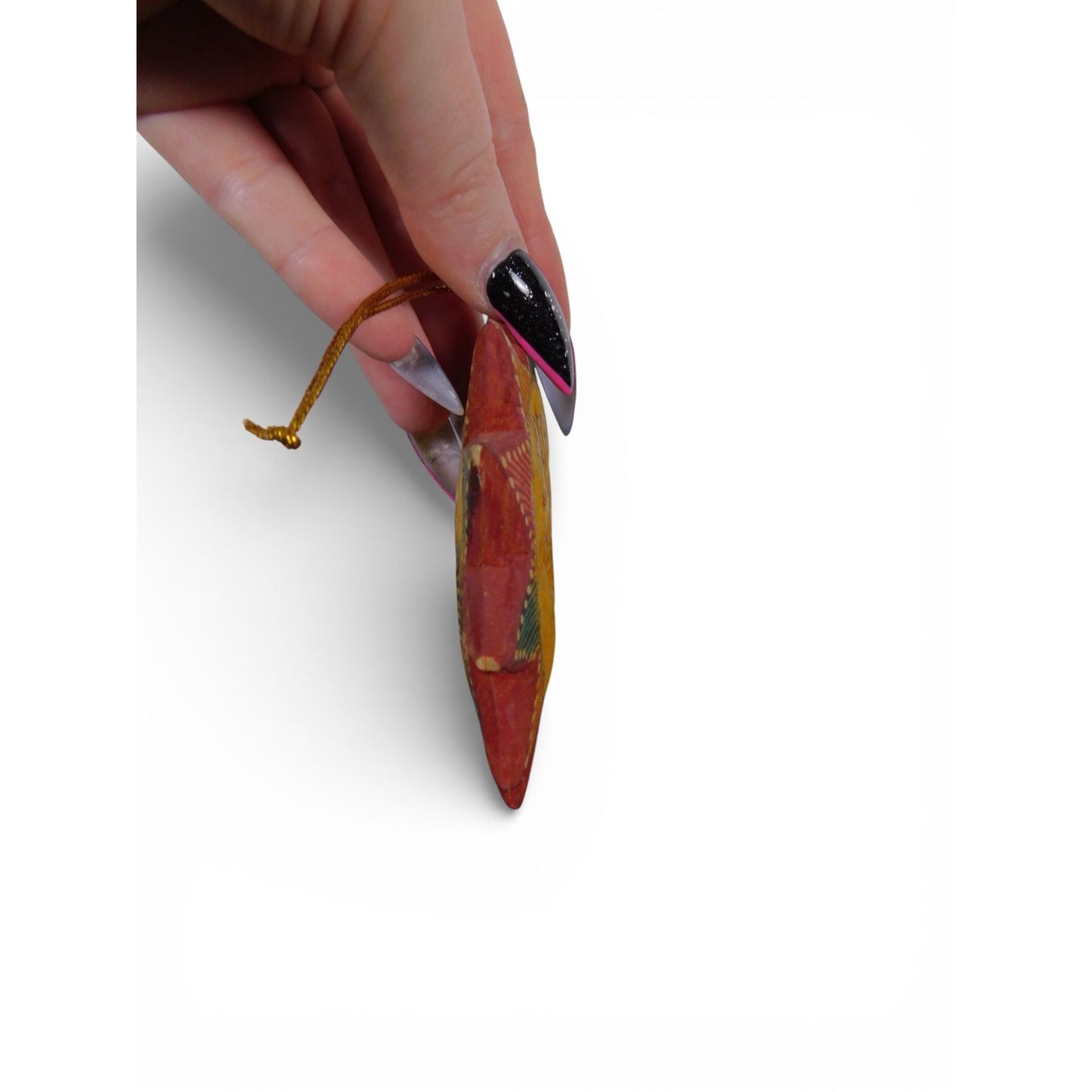 Hand Carved Wooden Sun Face Ornament Folk Art Boho Celestial Decor Vtg