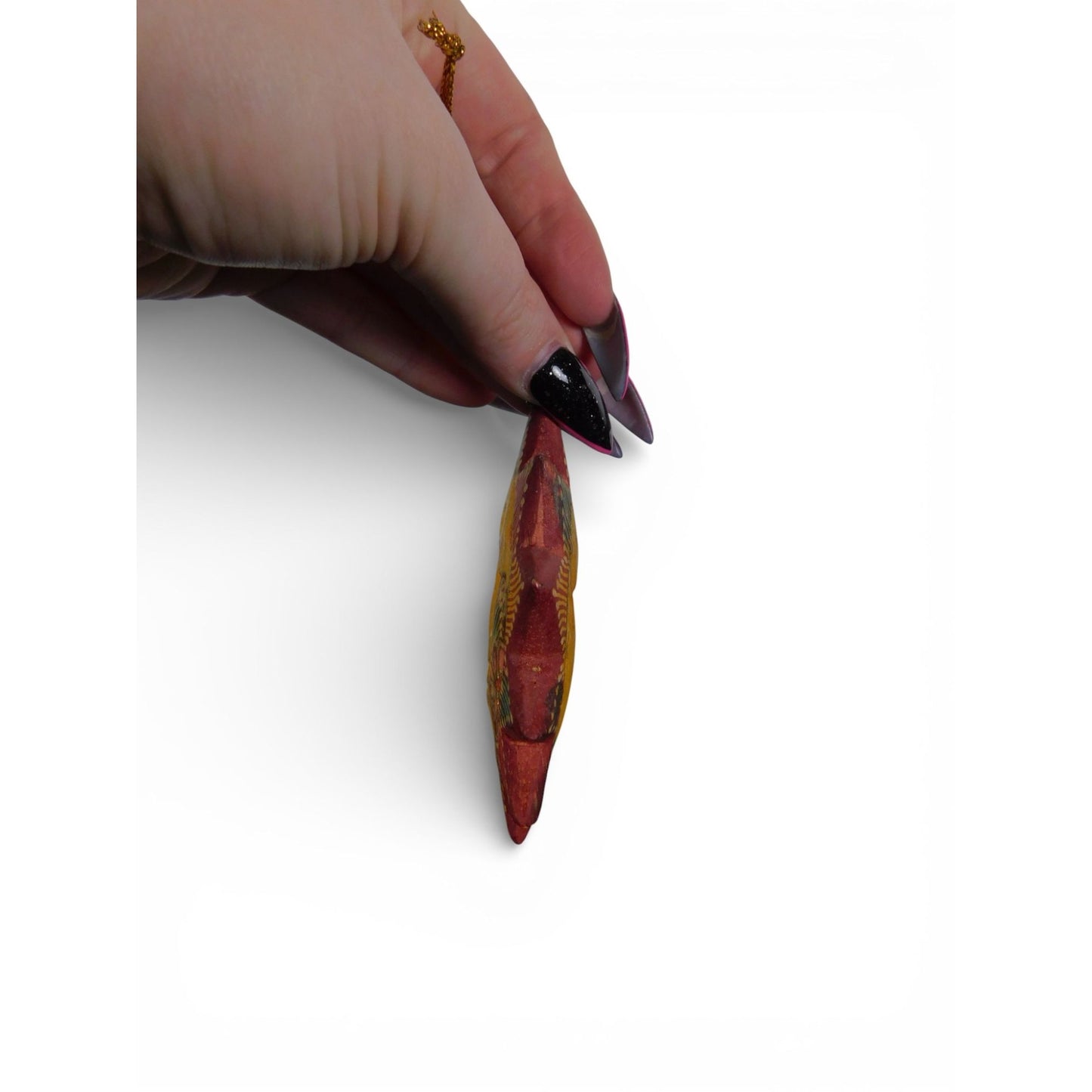 Hand Carved Wooden Sun Face Ornament Folk Art Boho Celestial Decor Vtg