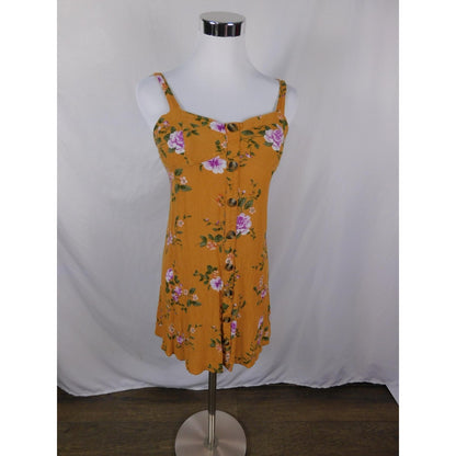 AE Small Yellow Floral Button Front Sundress Crinkle Boho