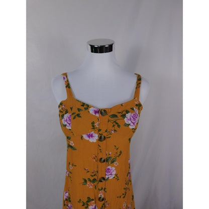 AE Small Yellow Floral Button Front Sundress Crinkle Boho