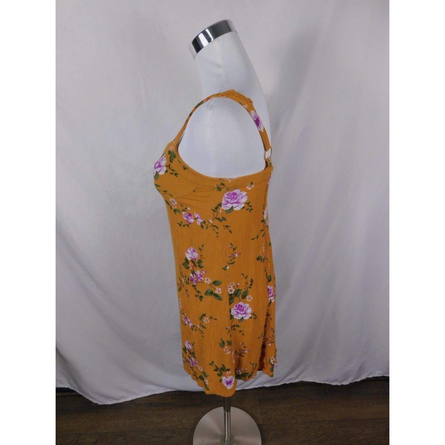 AE Small Yellow Floral Button Front Sundress Crinkle Boho