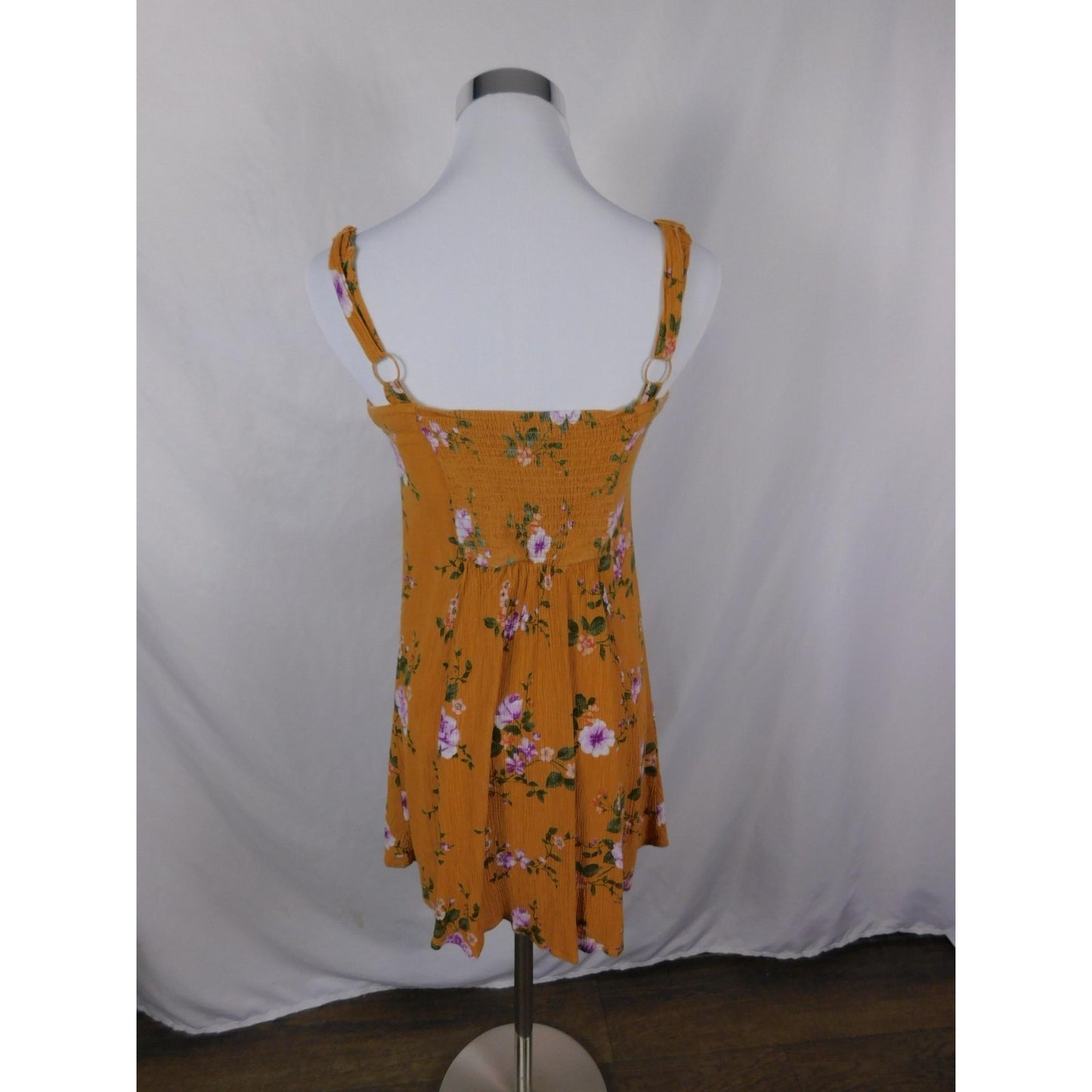 AE Small Yellow Floral Button Front Sundress Crinkle Boho