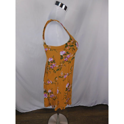 AE Small Yellow Floral Button Front Sundress Crinkle Boho