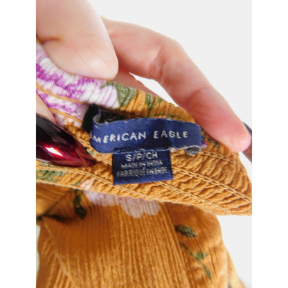 AE Small Yellow Floral Button Front Sundress Crinkle Boho