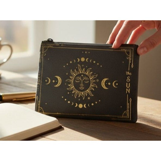 Zippered Canvas Pouch With Sun & Moon Design