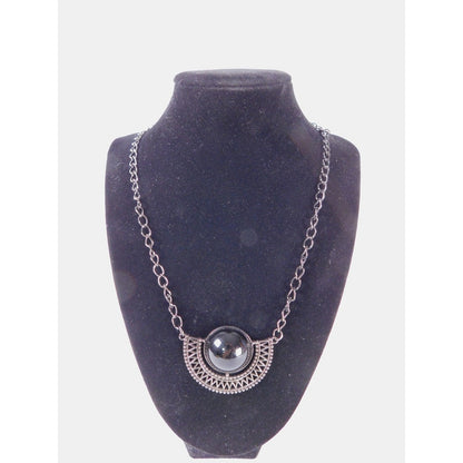 Vintage Black Gunmetal Half Circle Pendant Necklace Statement Chain MS Marked