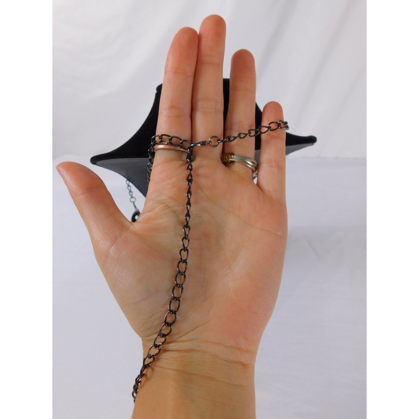 Vintage Black Gunmetal Half Circle Pendant Necklace Statement Chain MS Marked