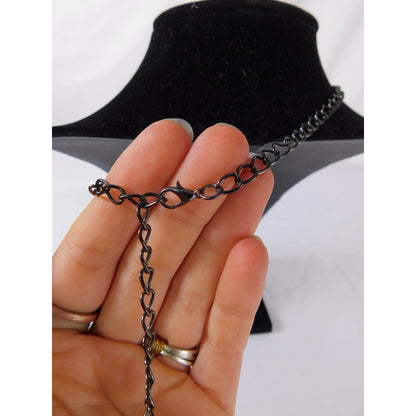 Vintage Black Gunmetal Half Circle Pendant Necklace Statement Chain MS Marked