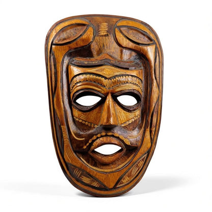 Hand Carved Wooden Tribal Wall Mask 16" Rustic Boho Witchcore Decor