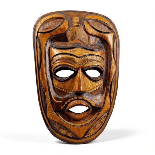 Hand Carved Wooden Tribal Wall Mask 16" Rustic Boho Witchcore Decor