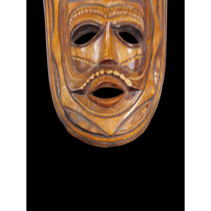 Hand Carved Wooden Tribal Wall Mask 16" Rustic Boho Witchcore Decor