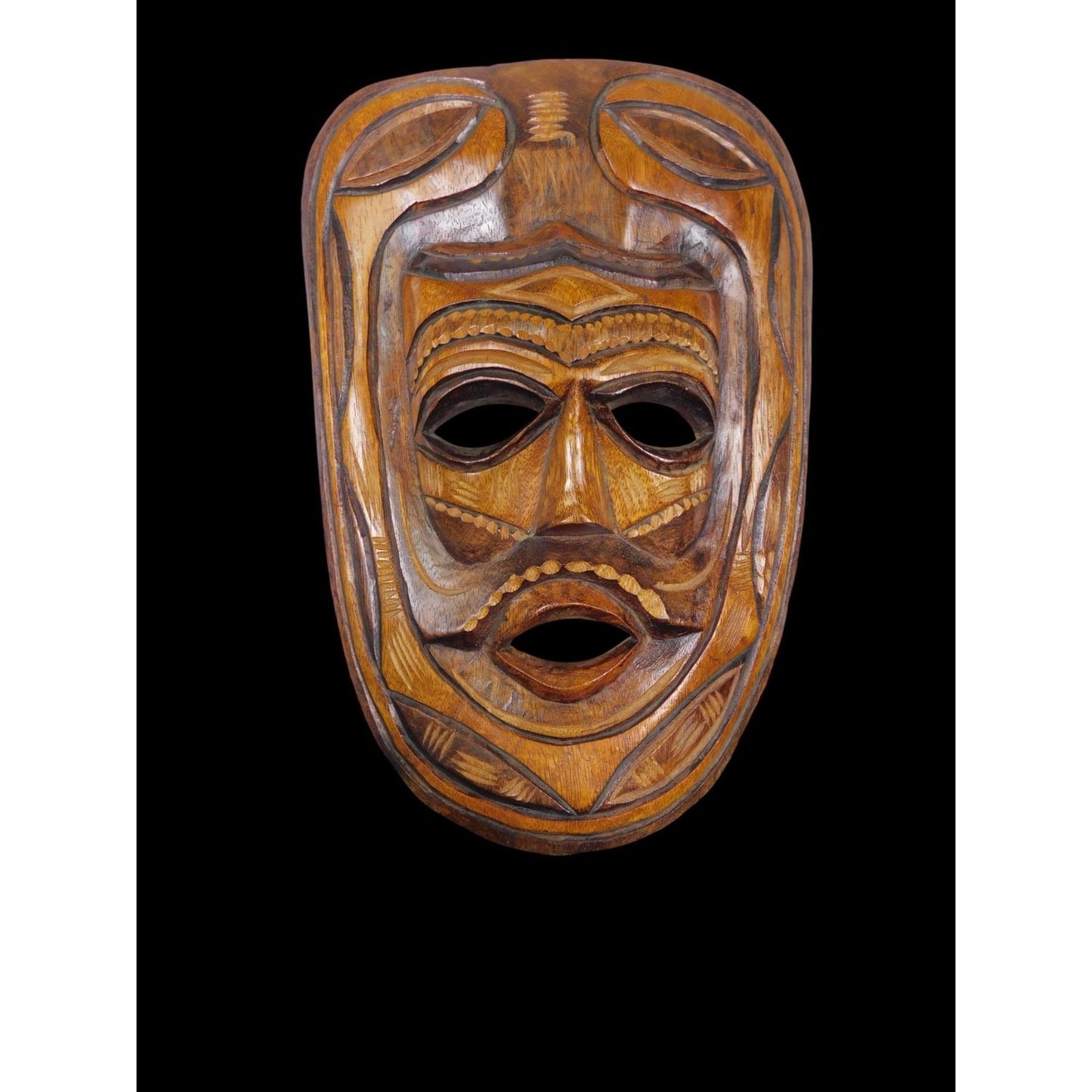 Hand Carved Wooden Tribal Wall Mask 16" Rustic Boho Witchcore Decor