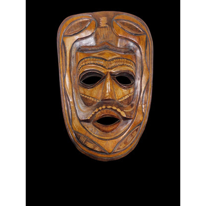 Hand Carved Wooden Tribal Wall Mask 16" Rustic Boho Witchcore Decor