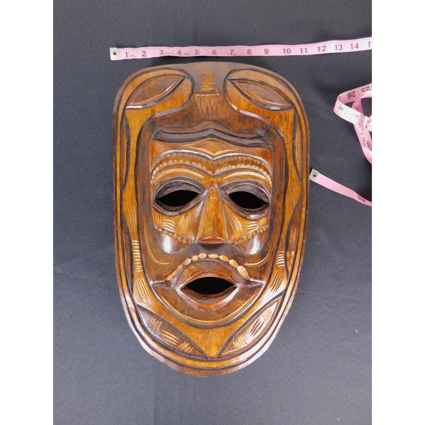Hand Carved Wooden Tribal Wall Mask 16" Rustic Boho Witchcore Decor