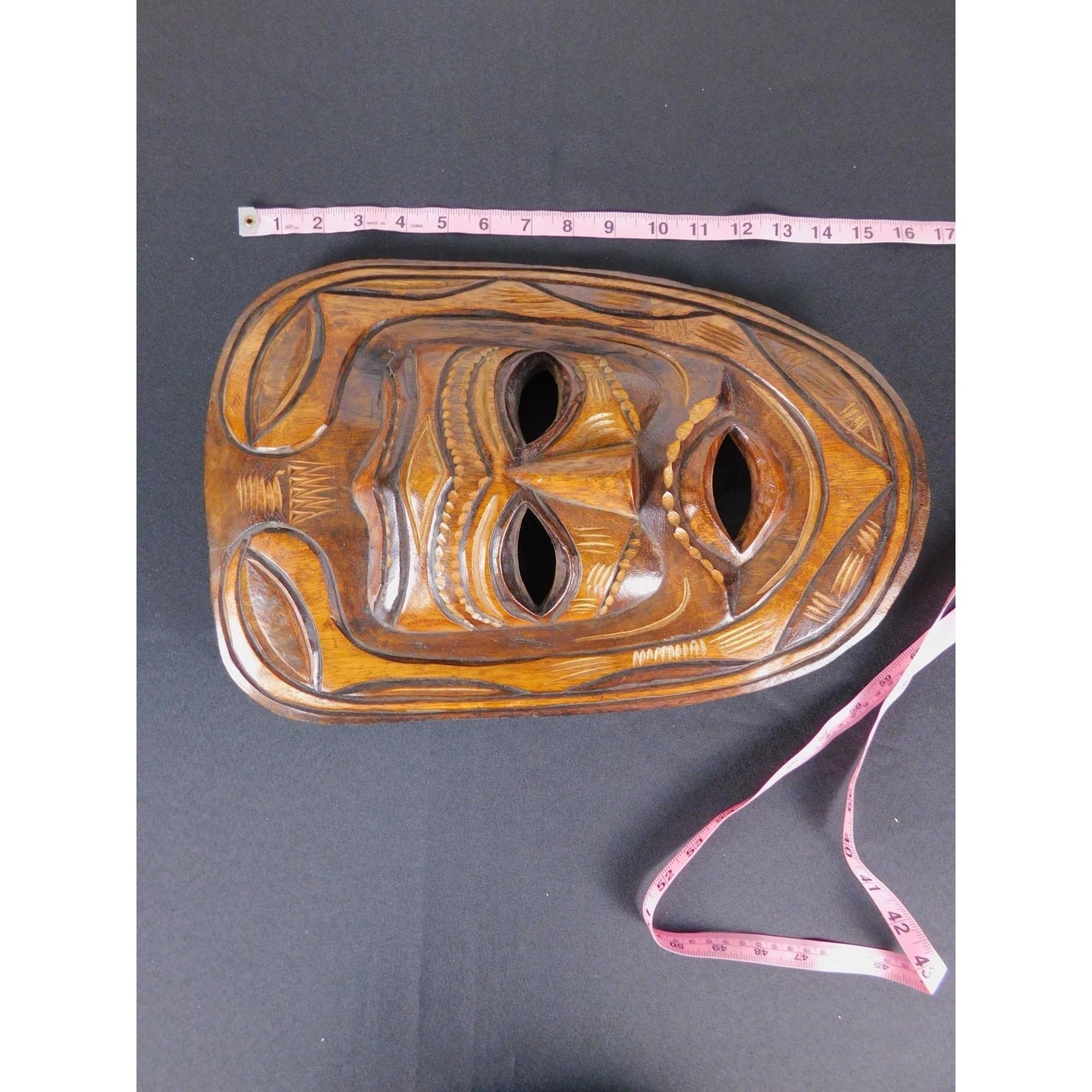 Hand Carved Wooden Tribal Wall Mask 16" Rustic Boho Witchcore Decor