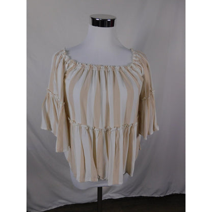 American Eagle Shirt Womens XS Beige White Stripe Off Shoulder Peasant Boho Top